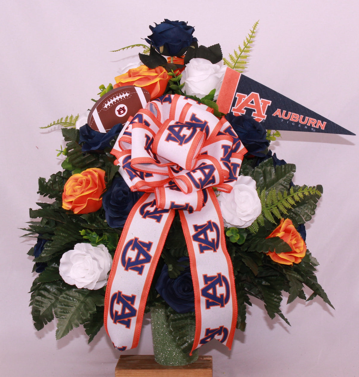 XL Auburn Fan Handmade 360-Degree Cemetery Vase Silk Flower Arrangement