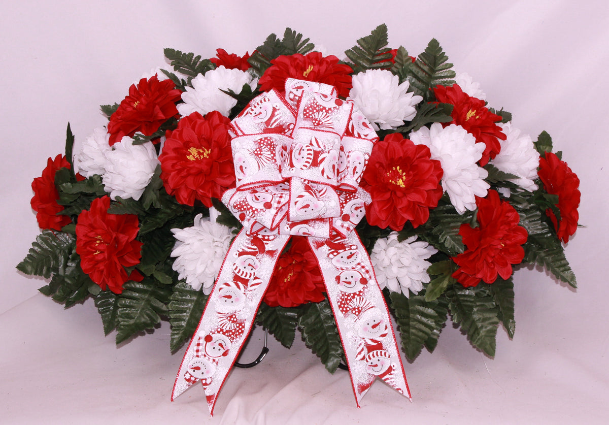 XL Handcrafted Christmas Red and White Cemetery Flower Arrangement-Cemetery Headstone Saddle