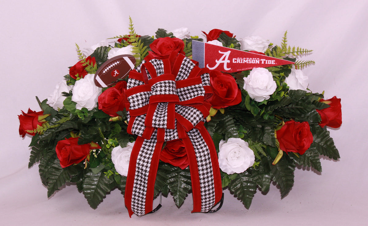 XL Handmade Alabama Crimson Tide Fan Cemetery Headstone Saddle Arrangement-Grave Decorations
