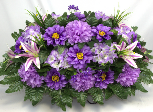 XL Handcrafted Lavender Spring Mixture Cemetery Flower Arrangement-Cemetery Headstone Saddle (Copy)