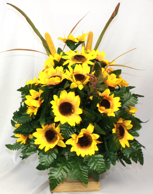 XL Handcrafted 360 Degree Fall Sunflower Cemetery Vase Flower Arrangement- Cemetery Flower Grave Decorations