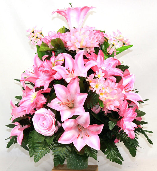 XL Handcrafted 360 Degree Spring Mixture Cemetery Vase Flower Arrangement- Cemetery Flower Grave Decorations