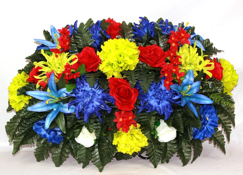 XL Handcrafted Spring Flower Mixture Cemetery Saddle Arrangement
