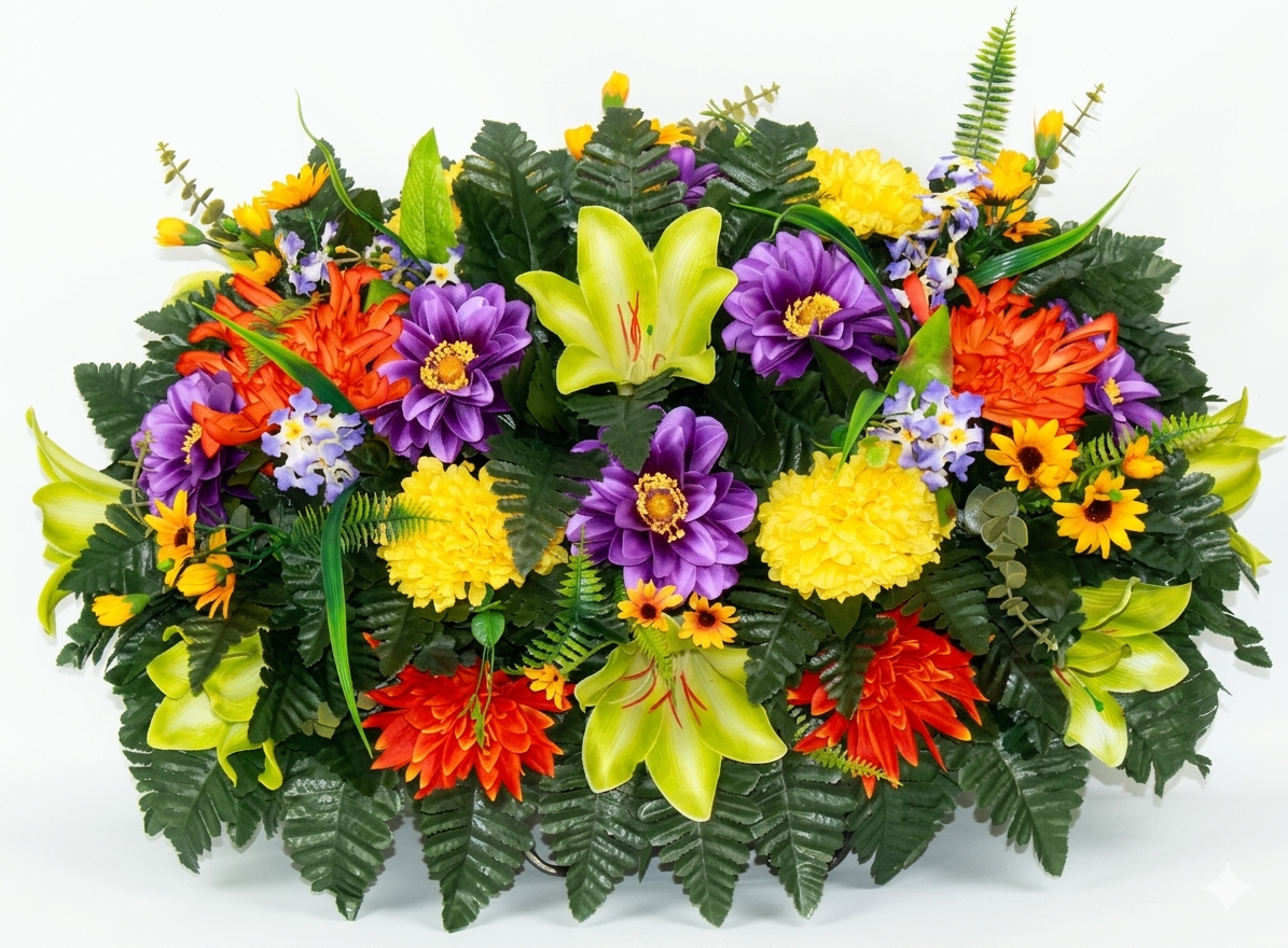 XL Handcrafted 360 Degree Fall Mixture Cemetery Saddle Arrangement