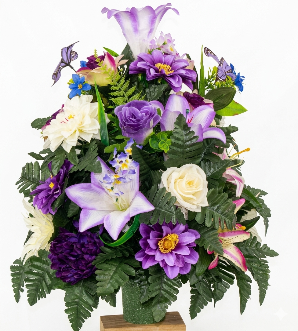 XL Handcrafted 360 Degree Spring Mixture Cemetery Vase Flower Arrangement- Cemetery Flower Grave Decorations