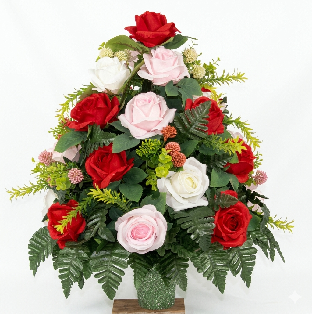 XL Handcrafted 360 Degree Fall Mixture Cemetery Vase Flower Arrangement- Cemetery Flower Grave Decorations