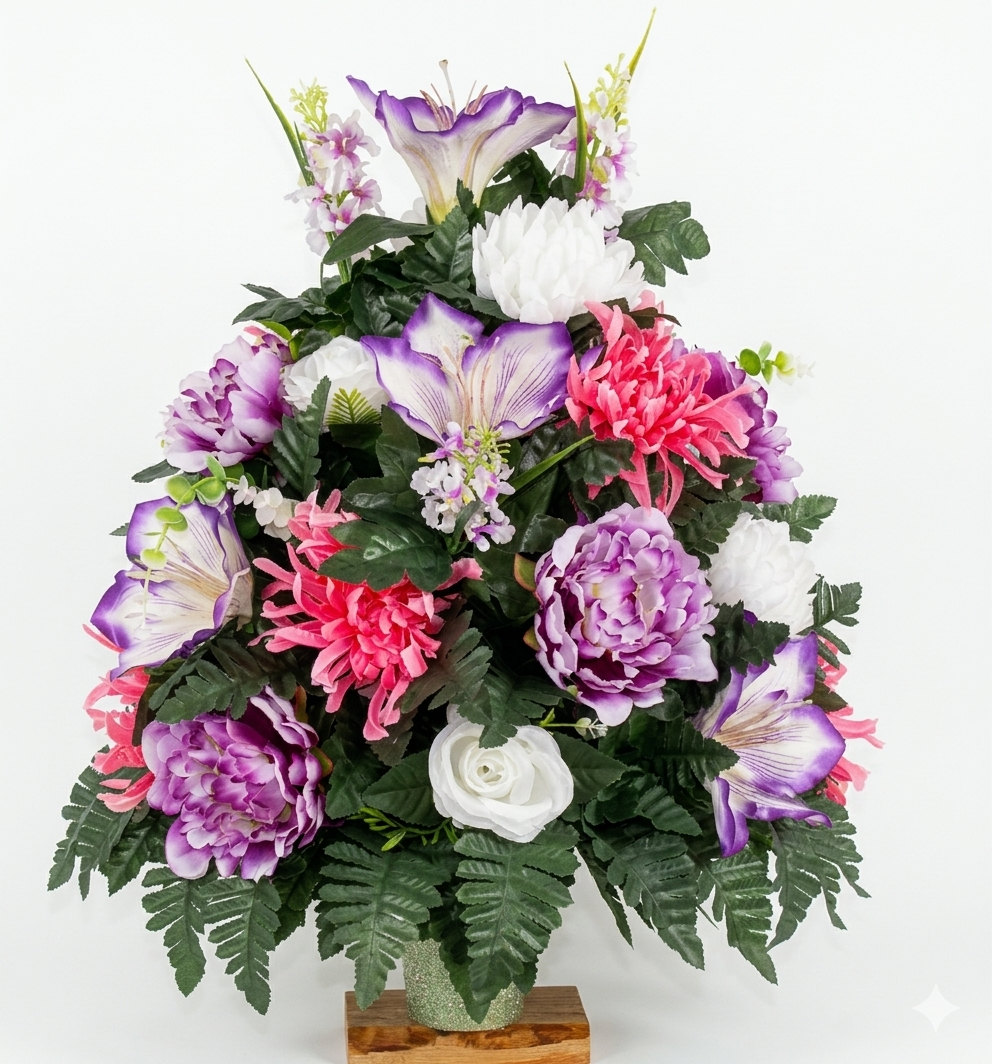 XL Handcrafted 360 Degree Spring Mixture Cemetery Vase Flower Arrangement- Cemetery Flower Grave Decorations