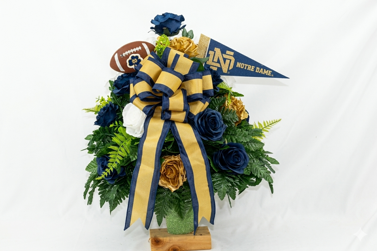XL Fighting Irish Fan Handmade 360-Degree Cemetery Vase Silk Flower Arrangement