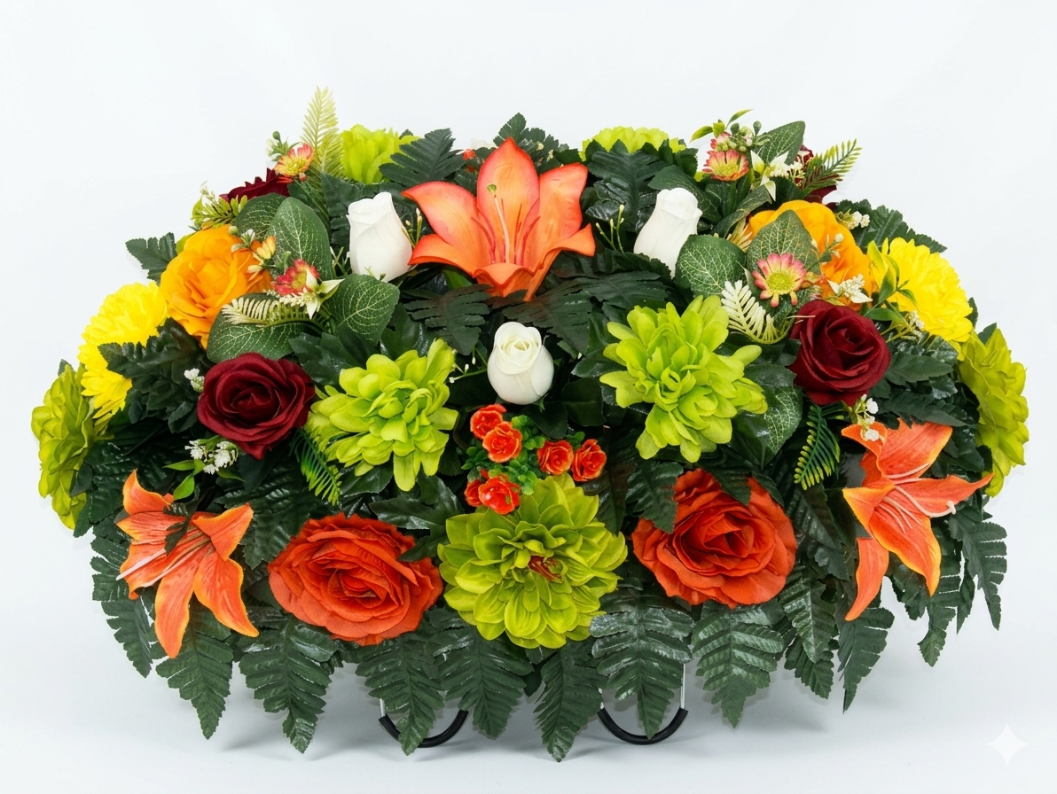 XL Handcrafted Fall Mixture Cemetery Saddle Arrangement