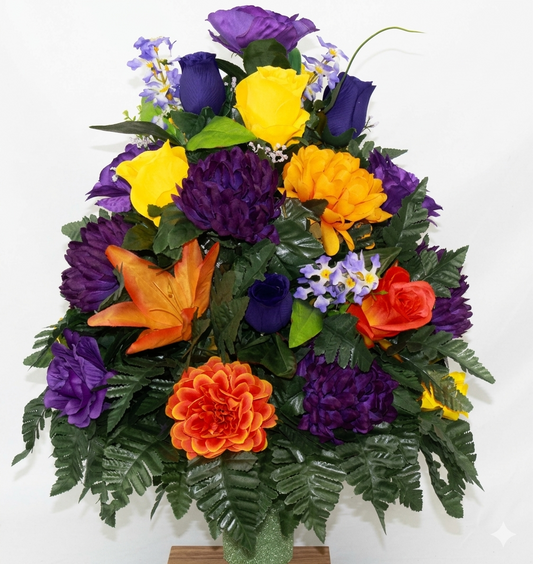 XL Handcrafted 360 Degree Fall Mixture Cemetery Vase Flower Arrangement- Cemetery Flower Grave Decorations