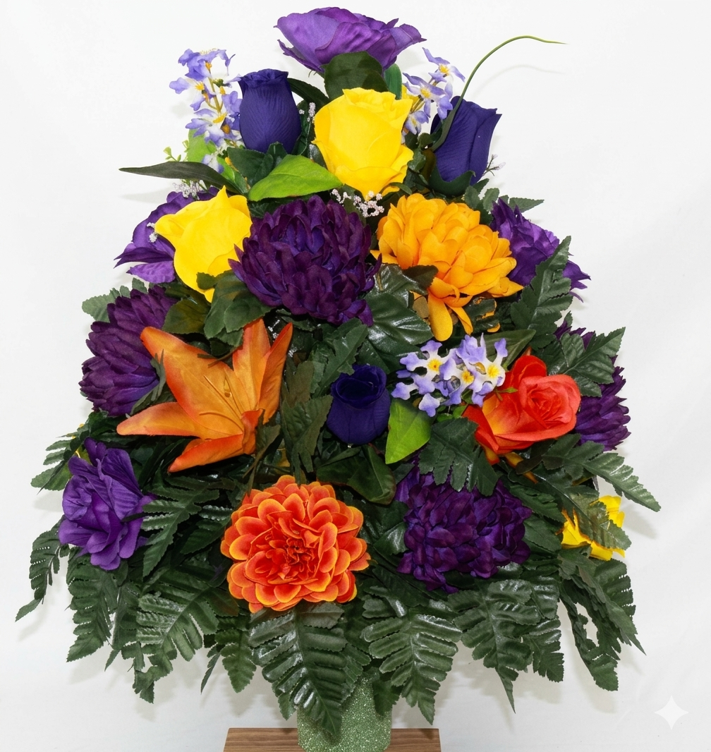 XL Handcrafted 360 Degree Fall Mixture Cemetery Vase Flower Arrangement- Cemetery Flower Grave Decorations