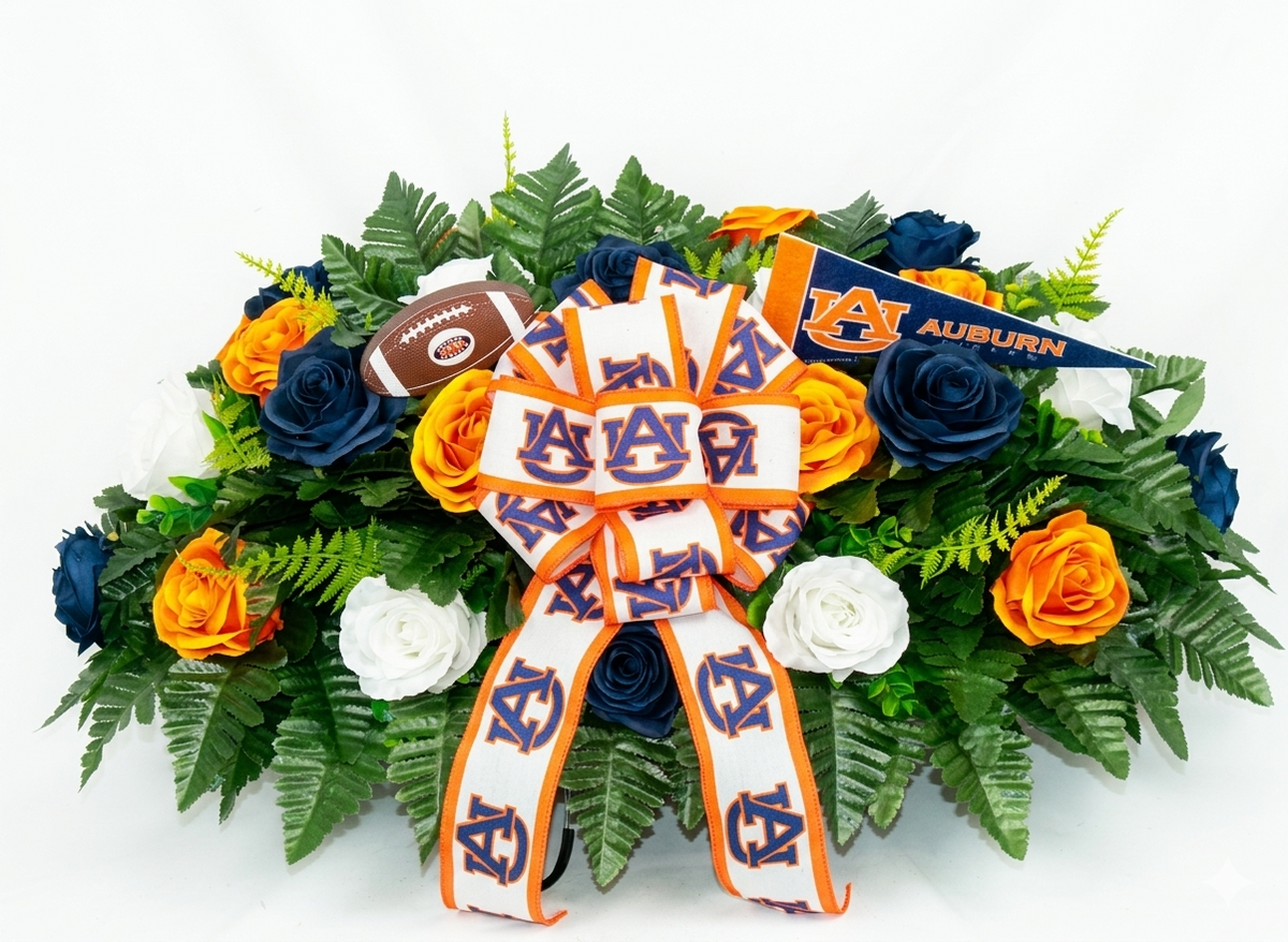 XL Handmade Auburn Tigers Fan Cemetery Headstone Saddle Arrangement-Grave Decorations