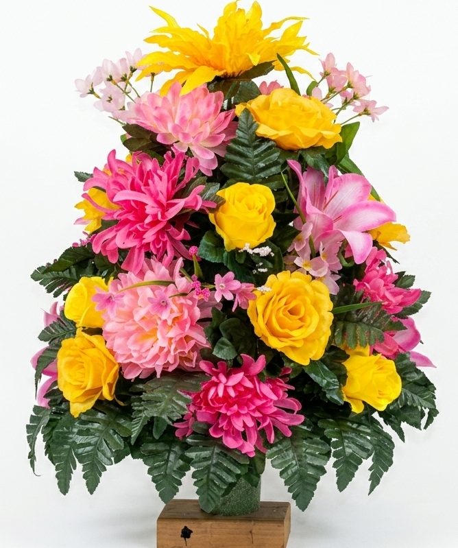 XL Handcrafted 360 Degree Fall Mixture Cemetery Vase Flower Arrangement- Cemetery Flower Grave Decorations