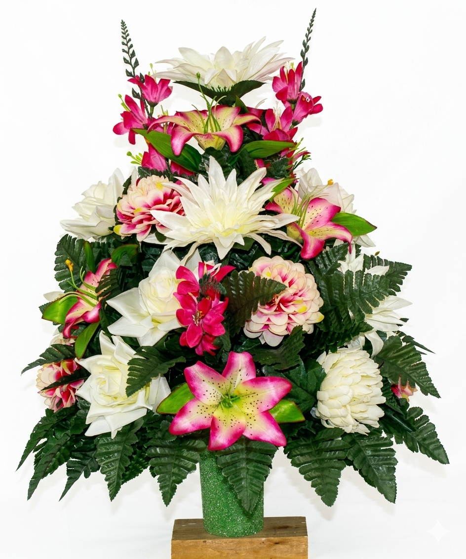 XL Handcrafted 360 Degree Spring Mixture Cemetery Vase Flower Arrangement- Cemetery Flower Grave Decorations