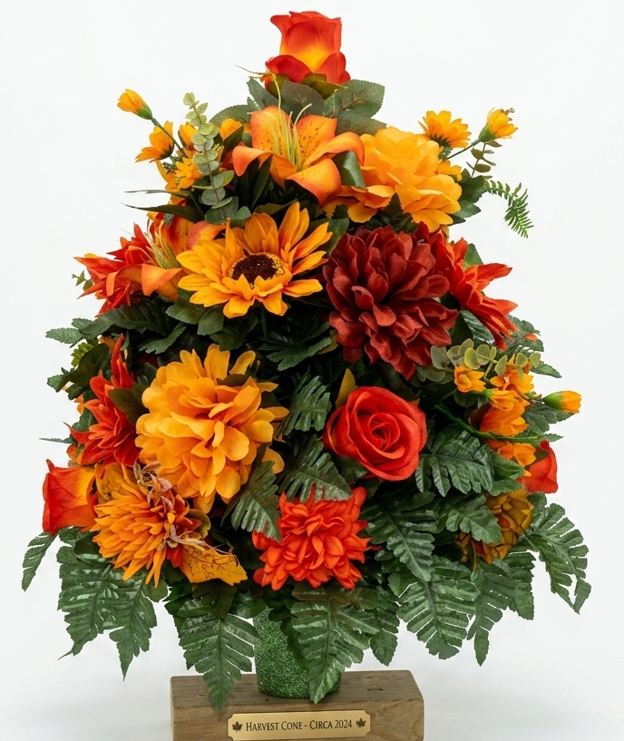 XL Handcrafted 360 Degree Fall Mixture Cemetery Vase Flower Arrangement- Cemetery Flower Grave Decorations
