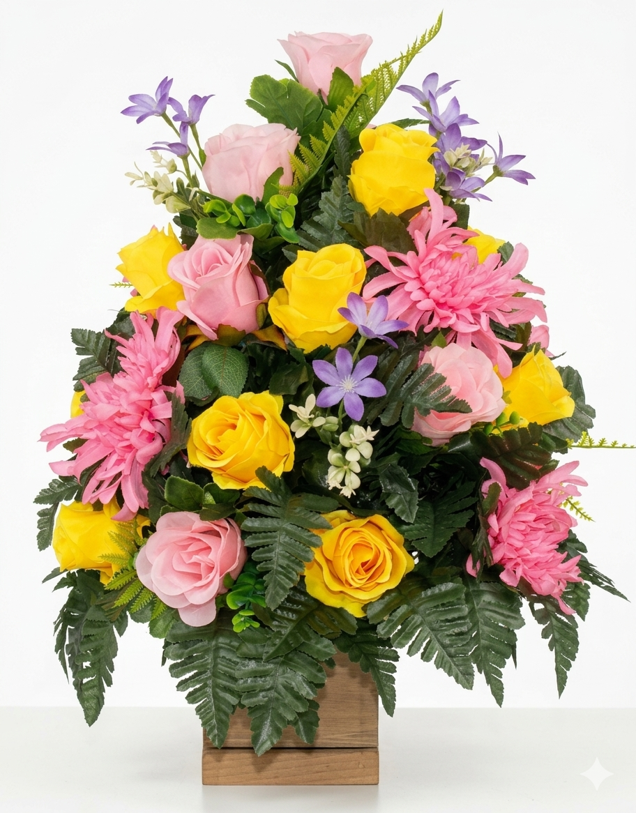 XL Handcrafted 360 Degree Fall Mixture Cemetery Vase Flower Arrangement- Cemetery Flower Grave Decorations
