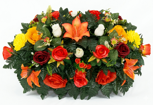 XL Handcrafted 360 Degree Fall Mixture Cemetery Saddle Arrangement
