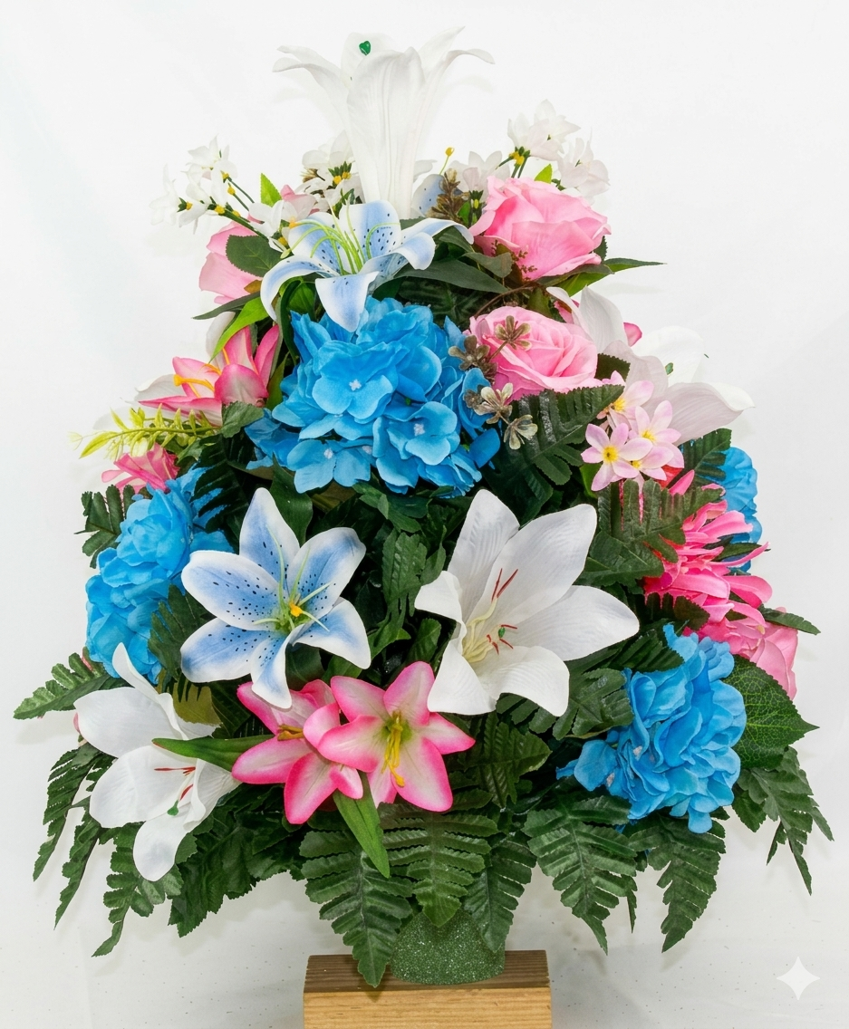 XL Handcrafted 360 Degree Spring Mixture Cemetery Vase Flower Arrangement- Cemetery Flower Grave Decorations