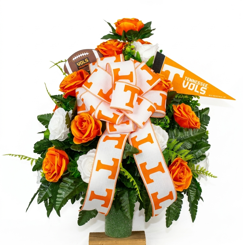 XL Tennessee Fan Handmade 360-Degree Cemetery Vase Silk Flower Arrangement