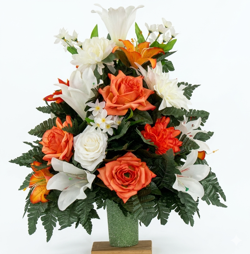 XL Handcrafted 360 Degree Fall Mixture Cemetery Vase Flower Arrangement- Cemetery Flower Grave Decorations