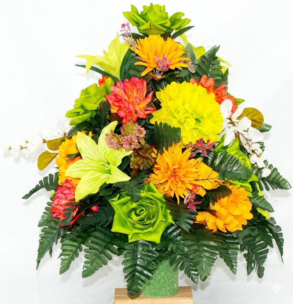 XL Handcrafted 360 Degree Spring Mixture Cemetery Vase Flower Arrangement- Cemetery Flower Grave Decorations