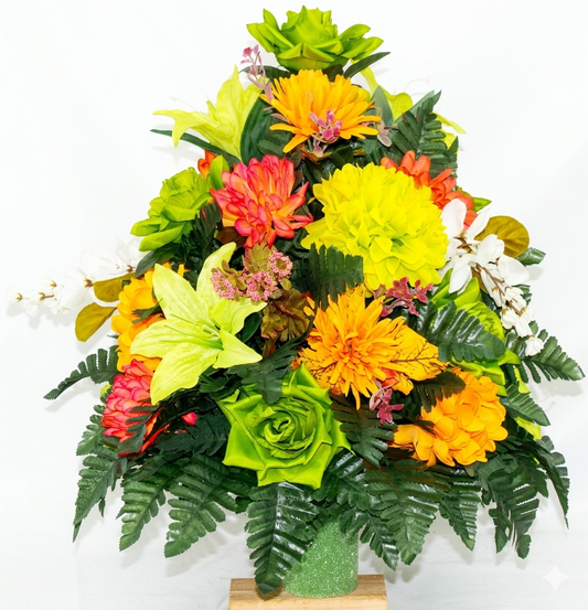 XL Handcrafted 360 Degree Fall Mixture Cemetery Vase Flower Arrangement- Cemetery Flower Grave Decorations