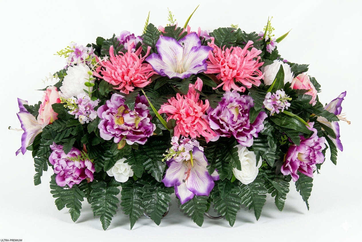 XL Handcrafted Spring Flower Mixture Cemetery Saddle Arrangement