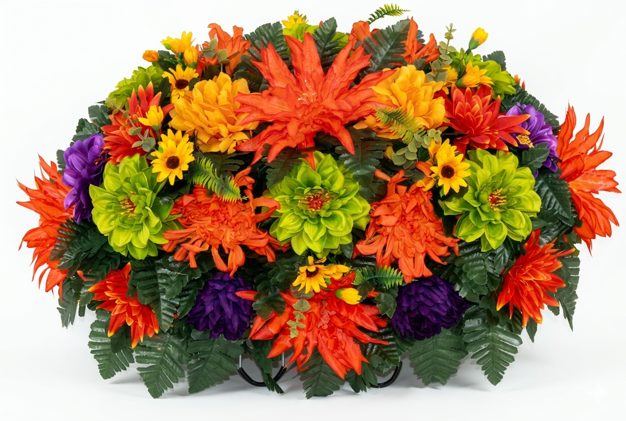 XL Handcrafted 360 Degree Fall Mixture Cemetery Saddle Arrangement