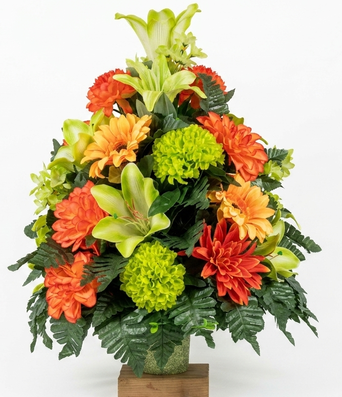 XL Handcrafted 360 Degree Fall Mixture Cemetery Vase Flower Arrangement- Cemetery Flower Grave Decorations