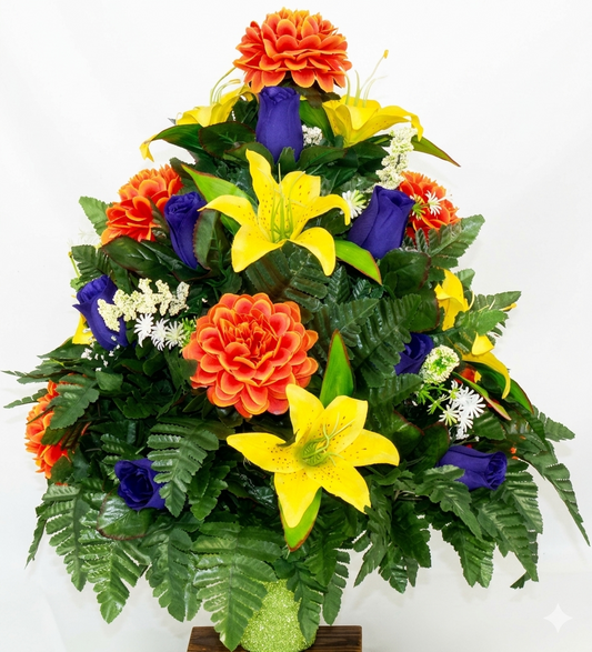 XL Handcrafted 360 Degree Fall Mixture Cemetery Vase Flower Arrangement- Cemetery Flower Grave Decorations