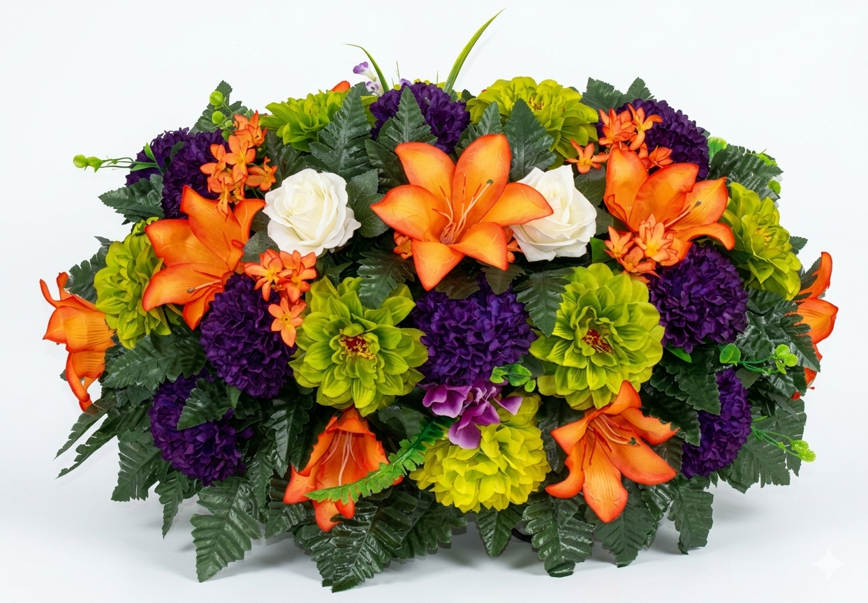 XL Handcrafted Fall Mixture Cemetery Saddle Arrangement